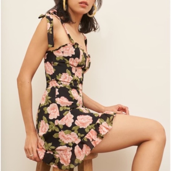 Size 0 Reformation Christine Floral Ruffle Rosalia Mini Dress - Picture 2 of 6